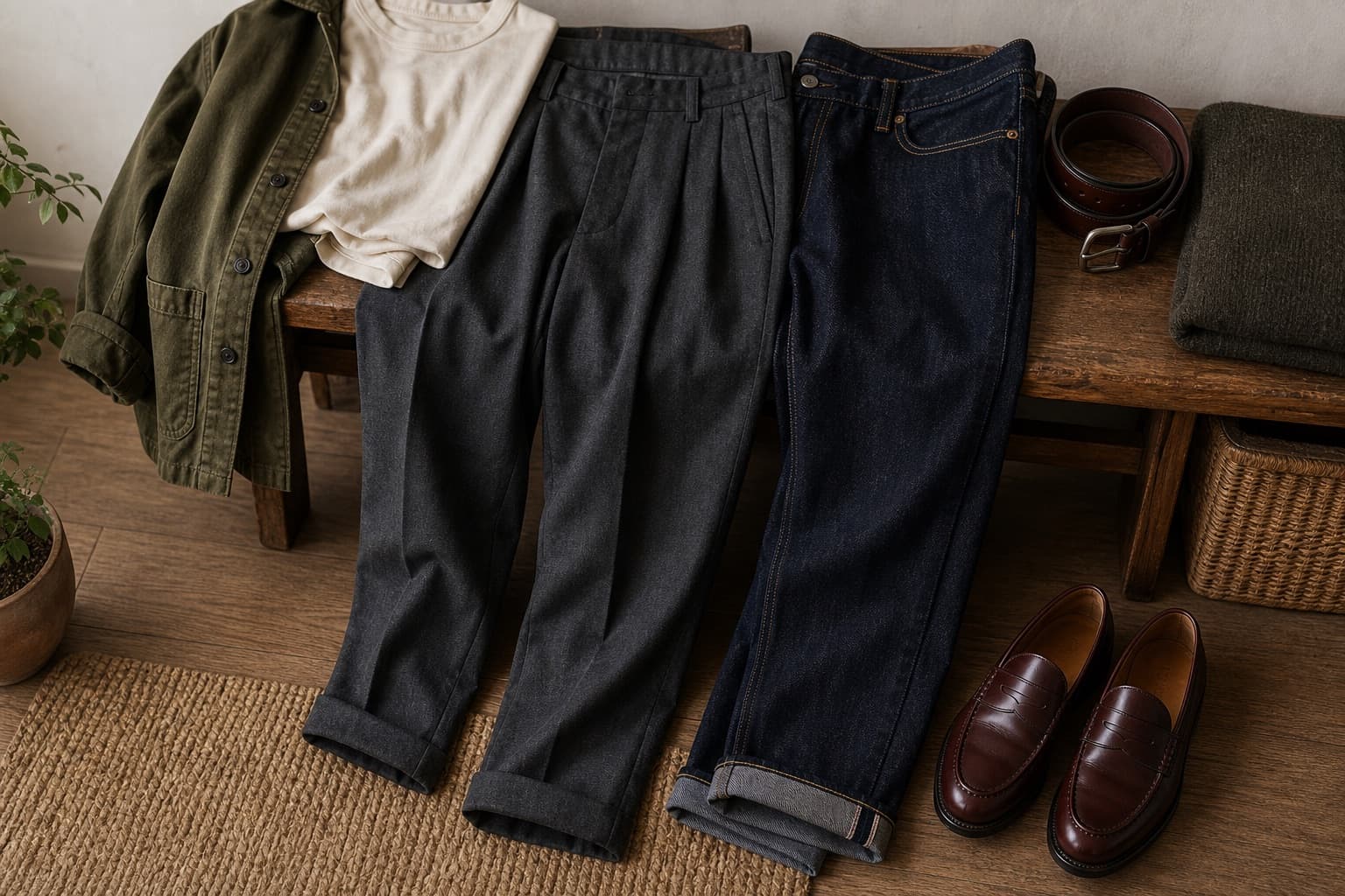 Canvas chore coat with patch pockets and workwear texture.
