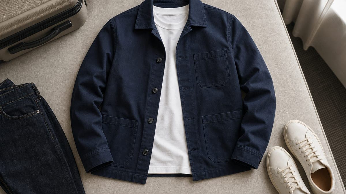 Dark overshirt styled with tonal monochrome basics.
