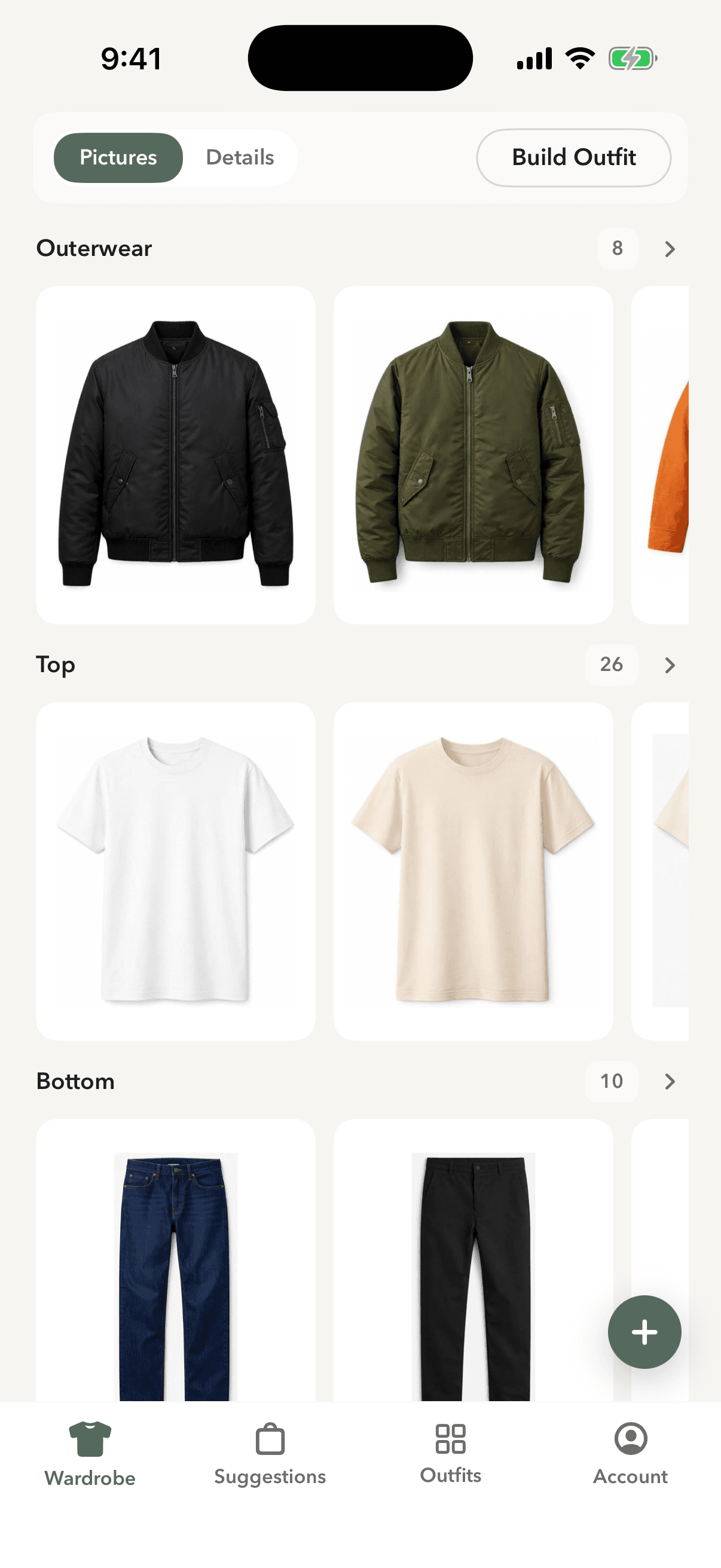 Modera menswear wardrobe catalog screen