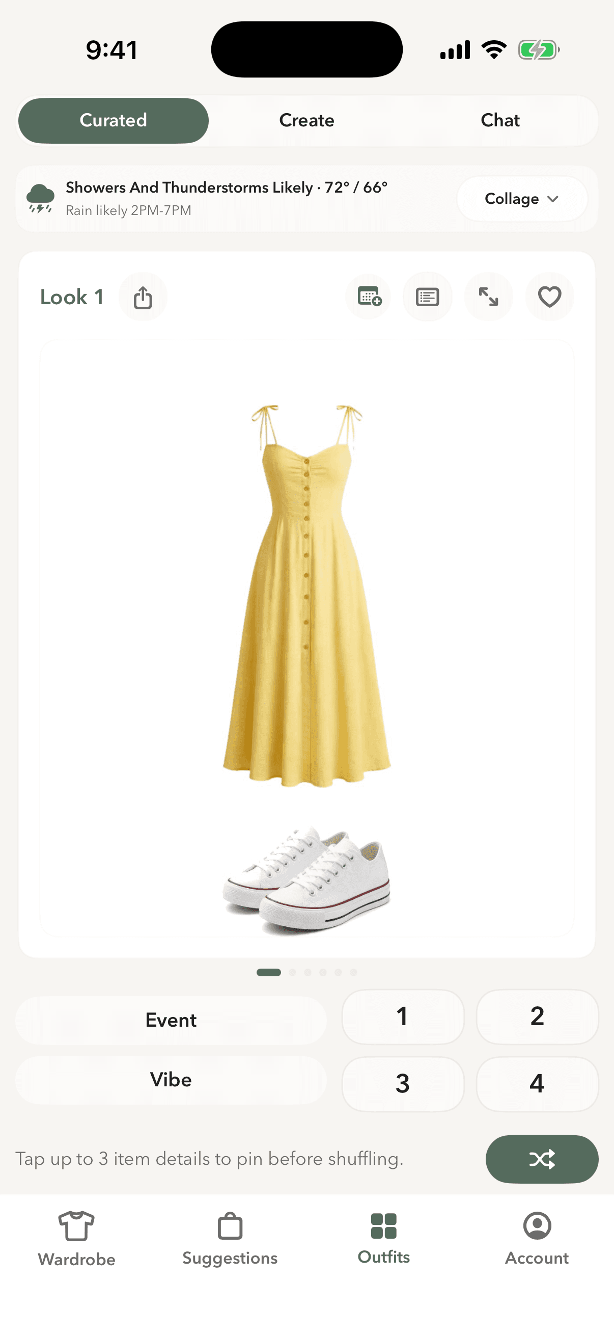 Modera womenswear outfit suggestions screen